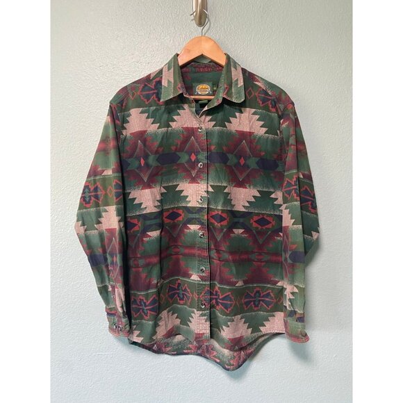 Cabela's Women's Green Patterned Button Up Long Sleeve Shirt Top Size Large‎ - Picture 1 of 9